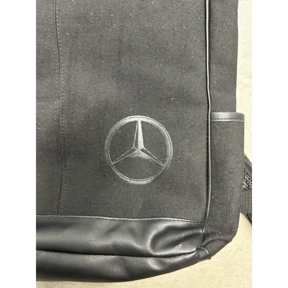 Mercedes-Benz Black Roll Top Backpack Canvas Laptop Travel Bag Unisex Car Logo